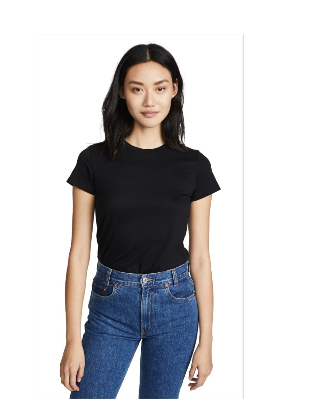 Vince Crewneck Cap Sleeve Tee Black Size Small Relaxed Fit Luxury Basic
